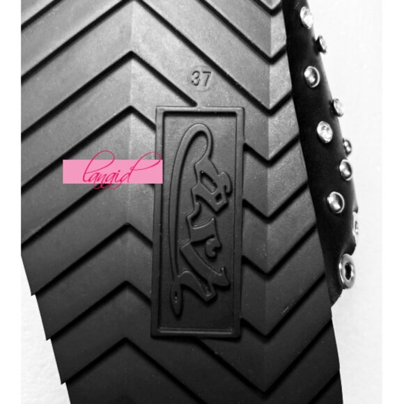 Ash Universe Slide Sandal Black Leather Studded Crystals Birks Flats Edgy Gothic - Picture 17 of 17